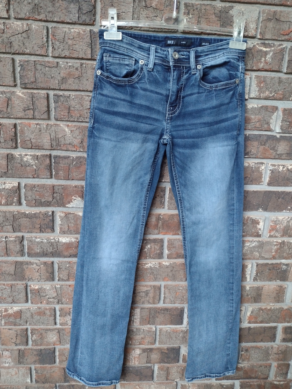 BKE Aiden Jeans Mens 28X33 Blue Slim Straight Low Rise Stretch Whiskered Cowboy